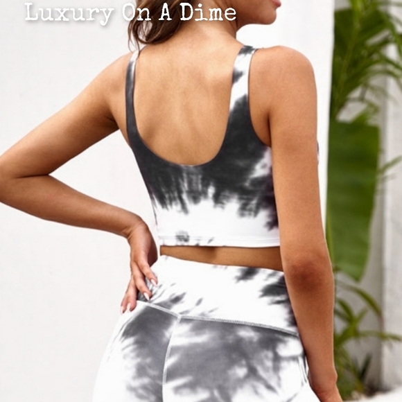 2-Piece Activewear Set Tie-dye Sporty Crop Top & Pant Leggings Matching Outfit - Picture 7 of 12
